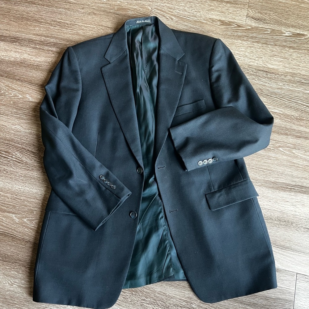 Roundtree & Yorke Men Wool Blazer Sport Coat 42L Navy Dillard's 2-Button
